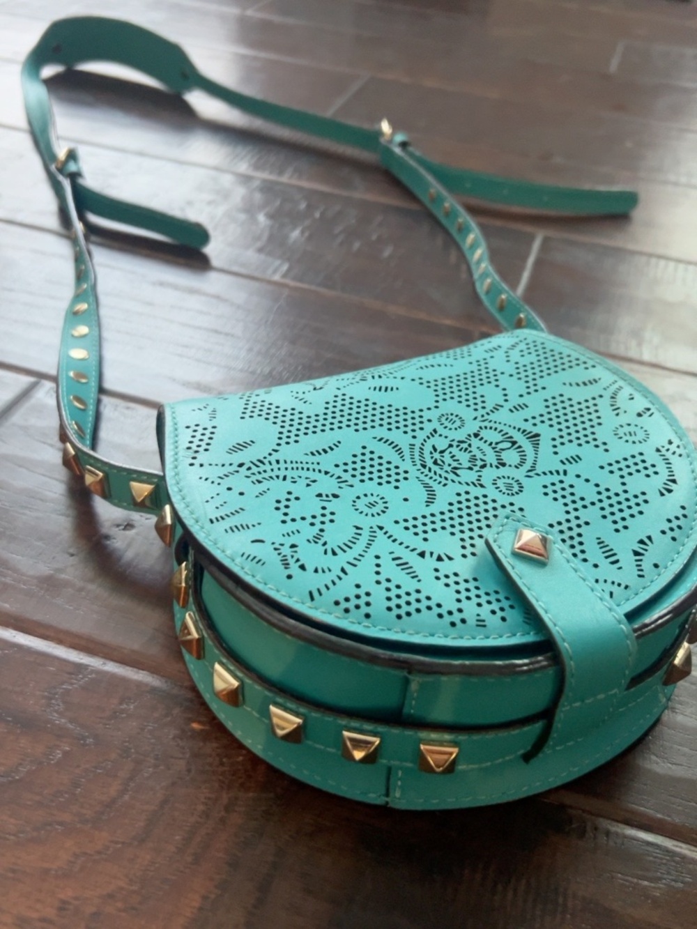 Rebecca Minkoff Turquoise Studded Perforated Crossbody Bag